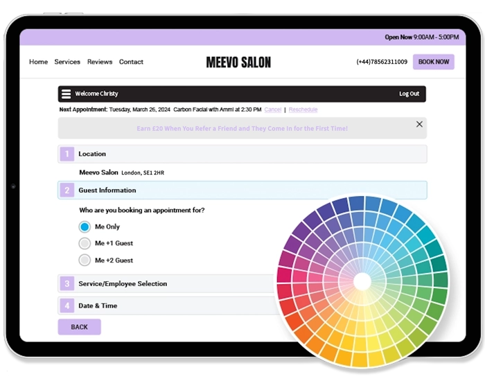 Meevo Online Booking embedded on salon and spa website