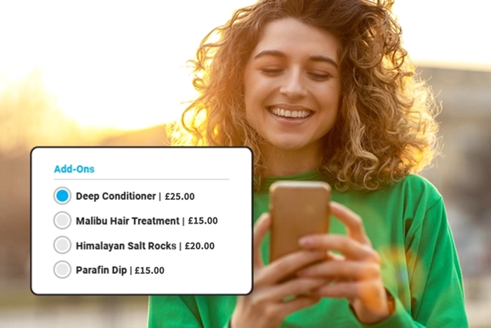 women selecting a deep conditioner add-on from online booking