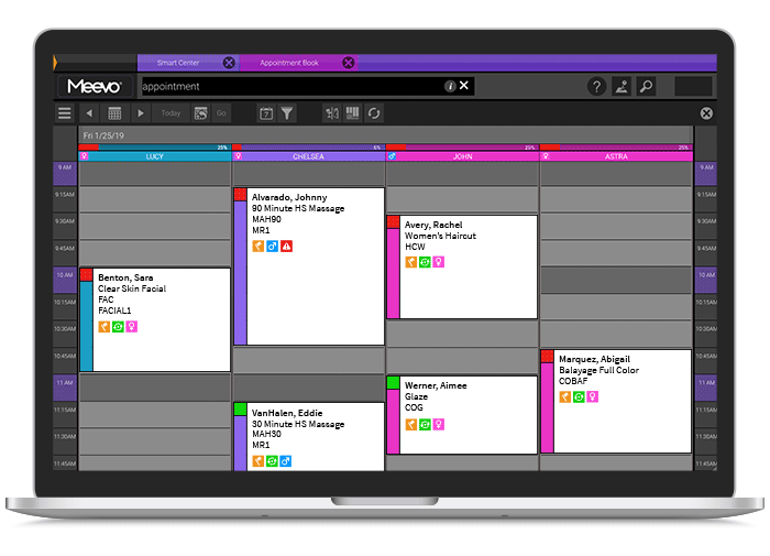 Meevo drag and drop appointment book