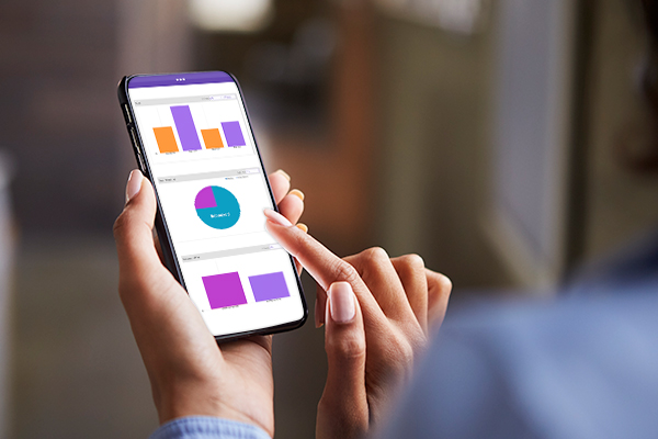 women on cell phone reviewing Meevo goals